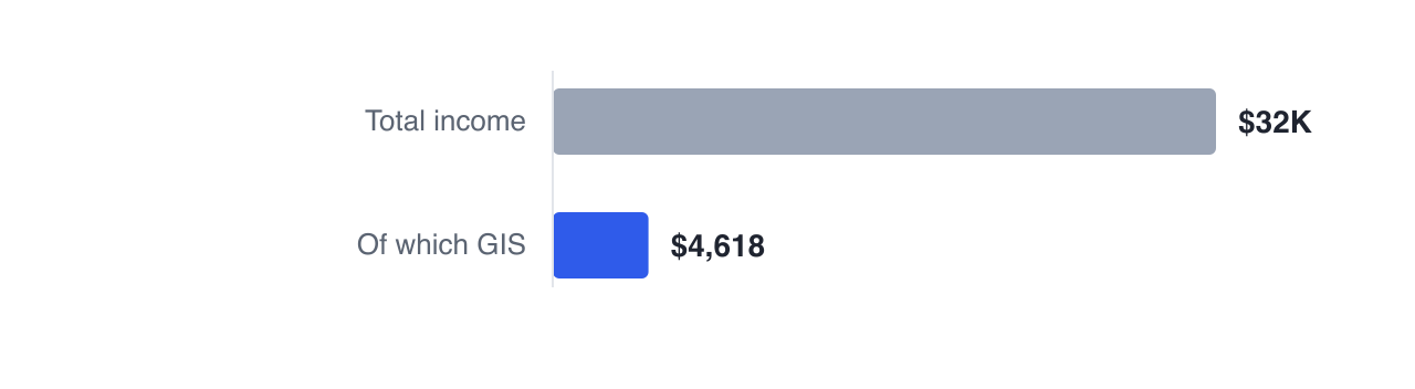 Ellen's $32,000 of income includes $4,618 of GIS, which reduces by 50% of any additional income — so funding debt payments from a registered account costs her interest, tax and lost benefit at once.